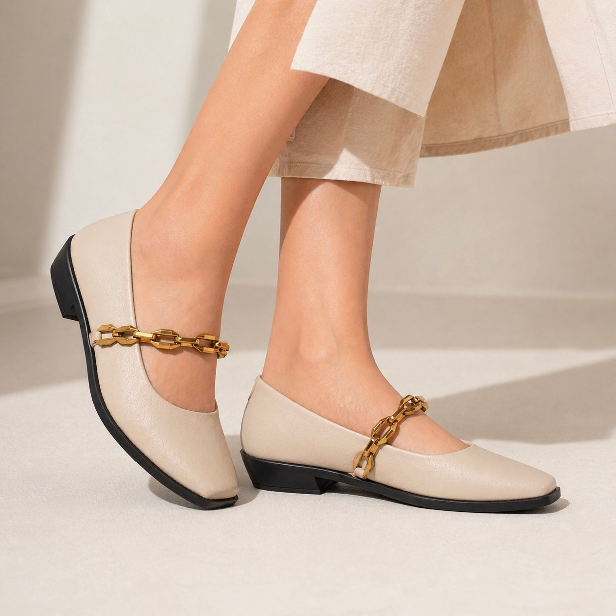Marceline Leather Chain Heel Ballerinas - The Heels India
