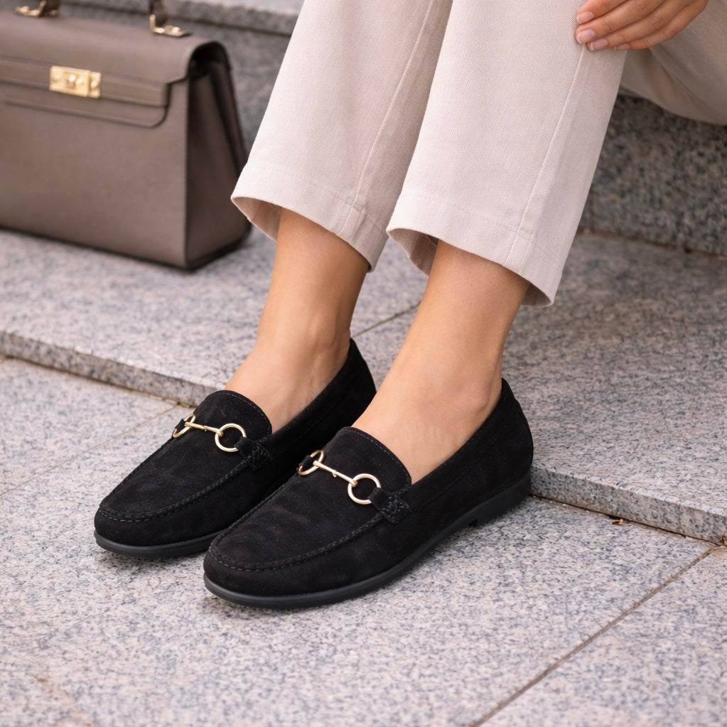 Olivia Suede Buckled Winter Loafers - The Heels India