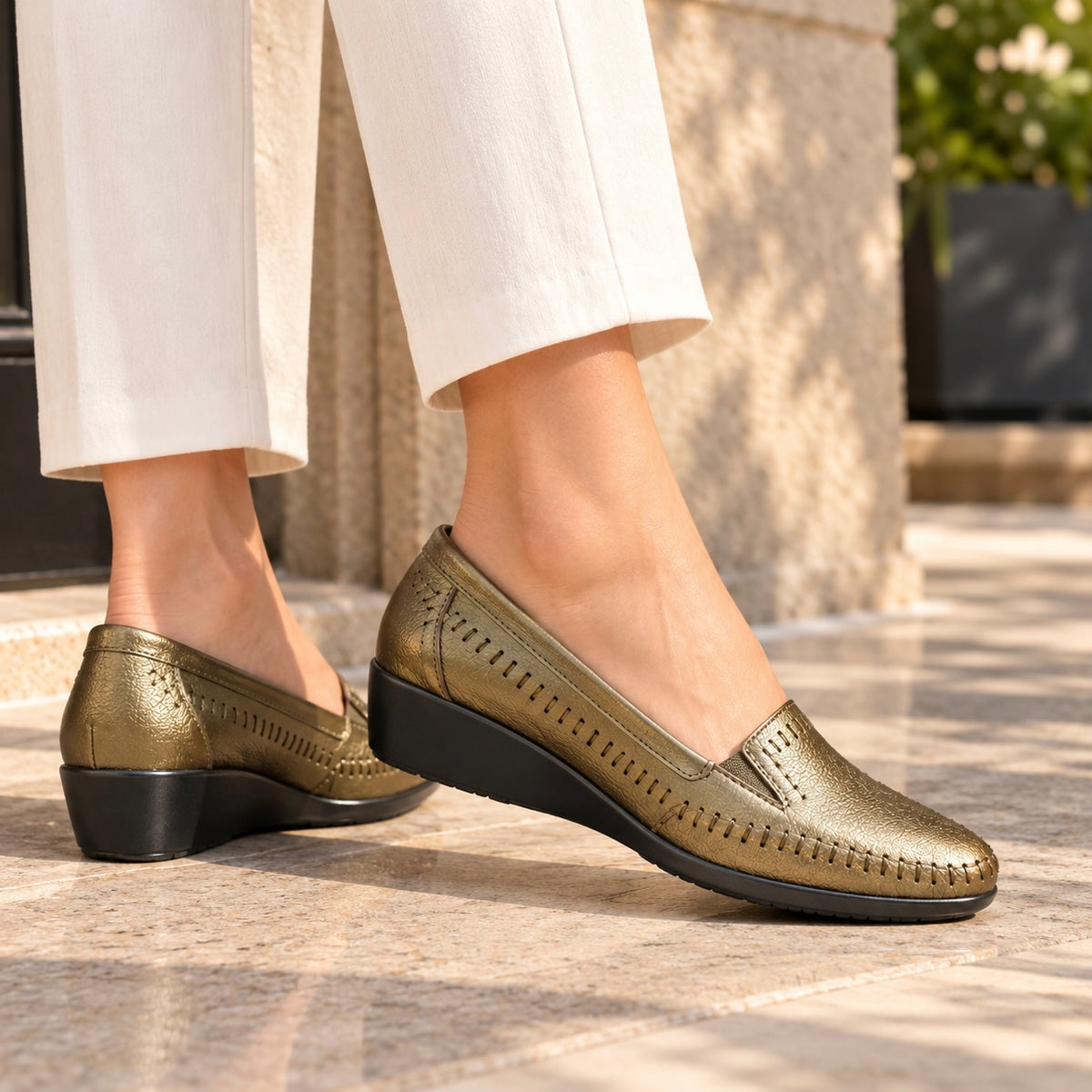 Lizzy Wedge Leather Classic Ballerinas in Bronze - The Heels India