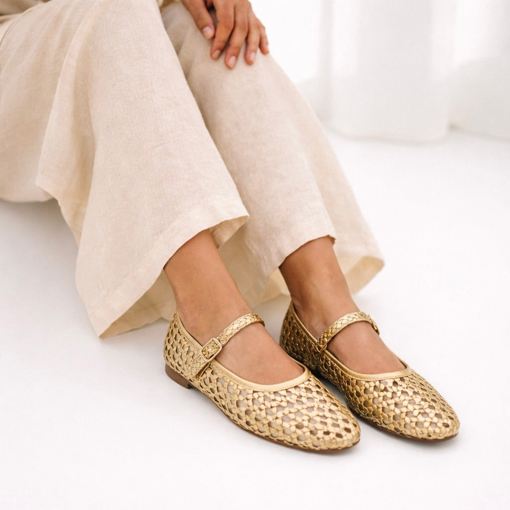GLINT Premium Leather Mesh Flat Ballerinas