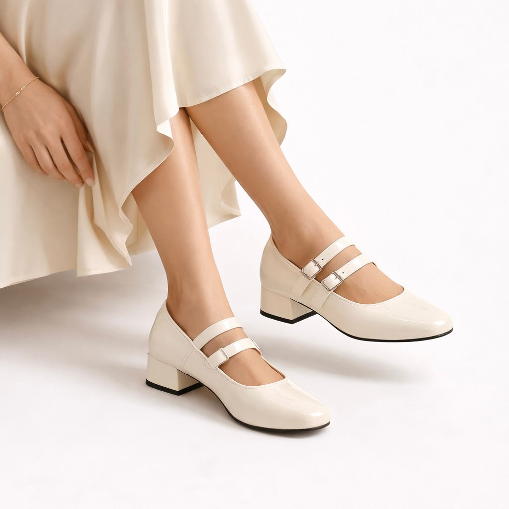 Beryl Patent Mary Jane Block Heel Strap Shoe - The Heels India