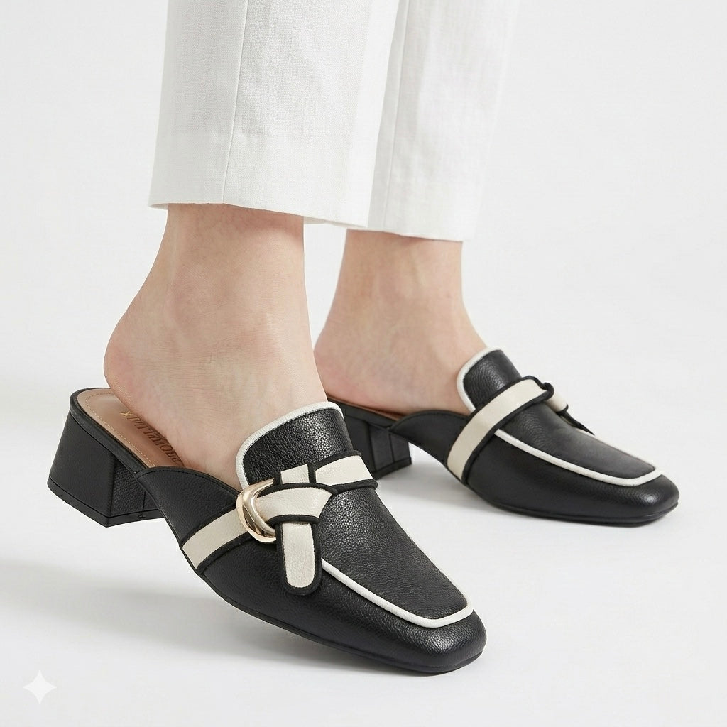 Camila Premium Back Open Block Heel Mules