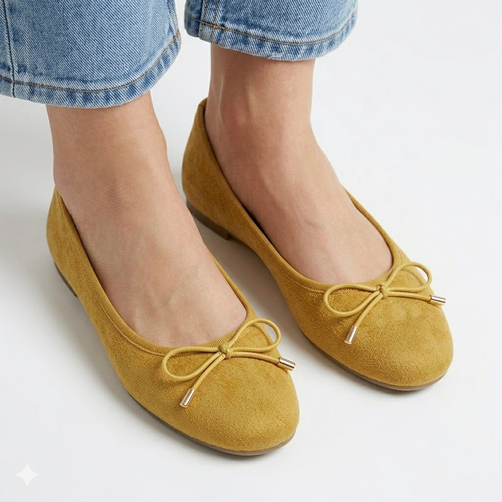 Charlette Cushioned Flat Knot Bow Suede Ballerinas