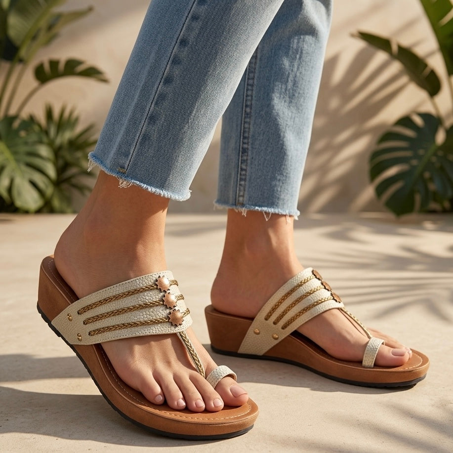 Lilith Memory Cushion Kohlapuri Wedge Slippers - The Heels India