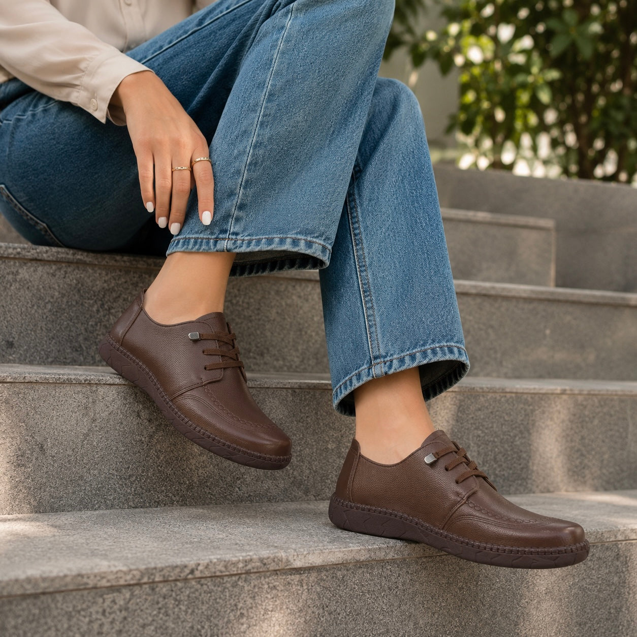 Arianna Premium Leather Casual Lace Up Derby Shoes