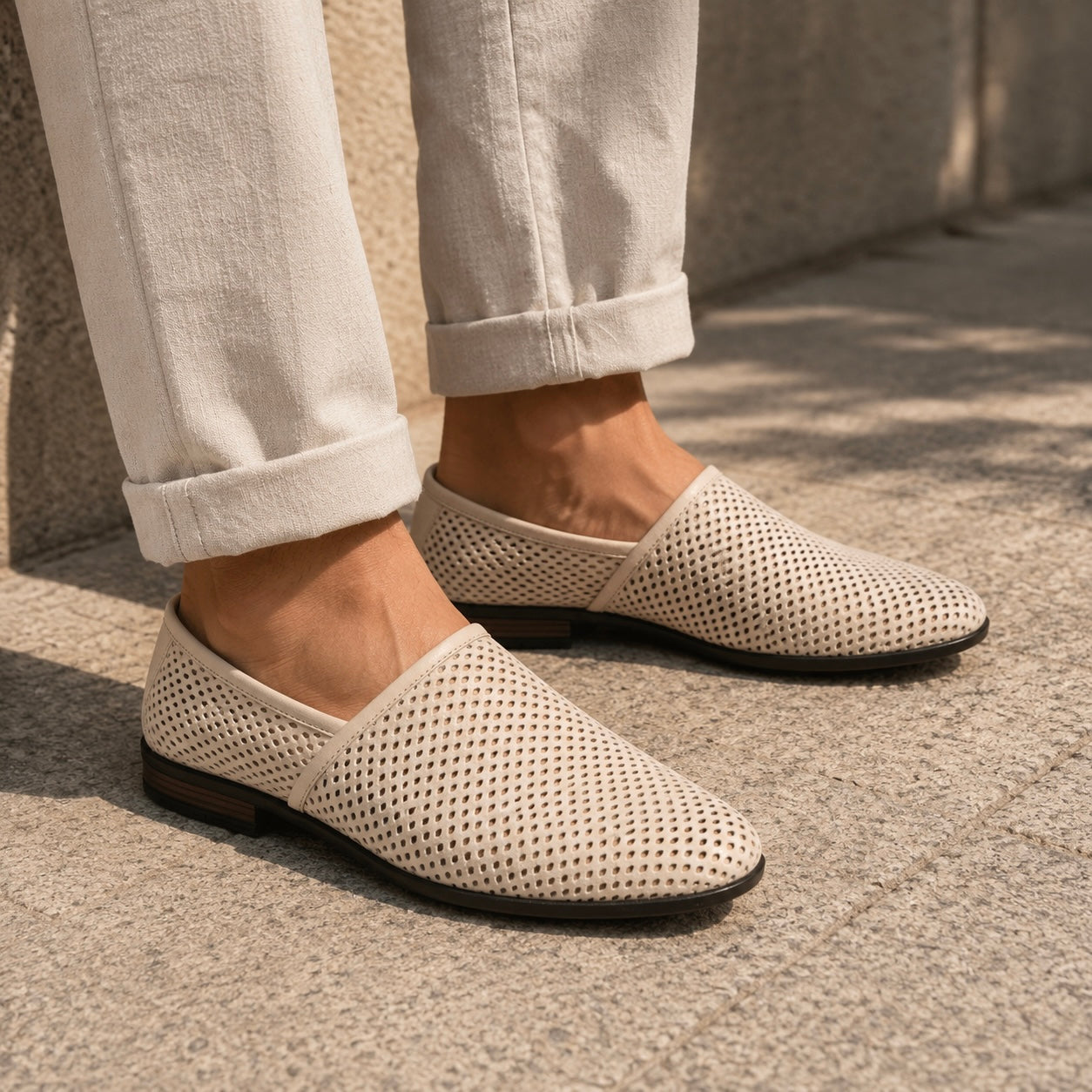 Danza Perforated Leather Slip ons - The Heels India