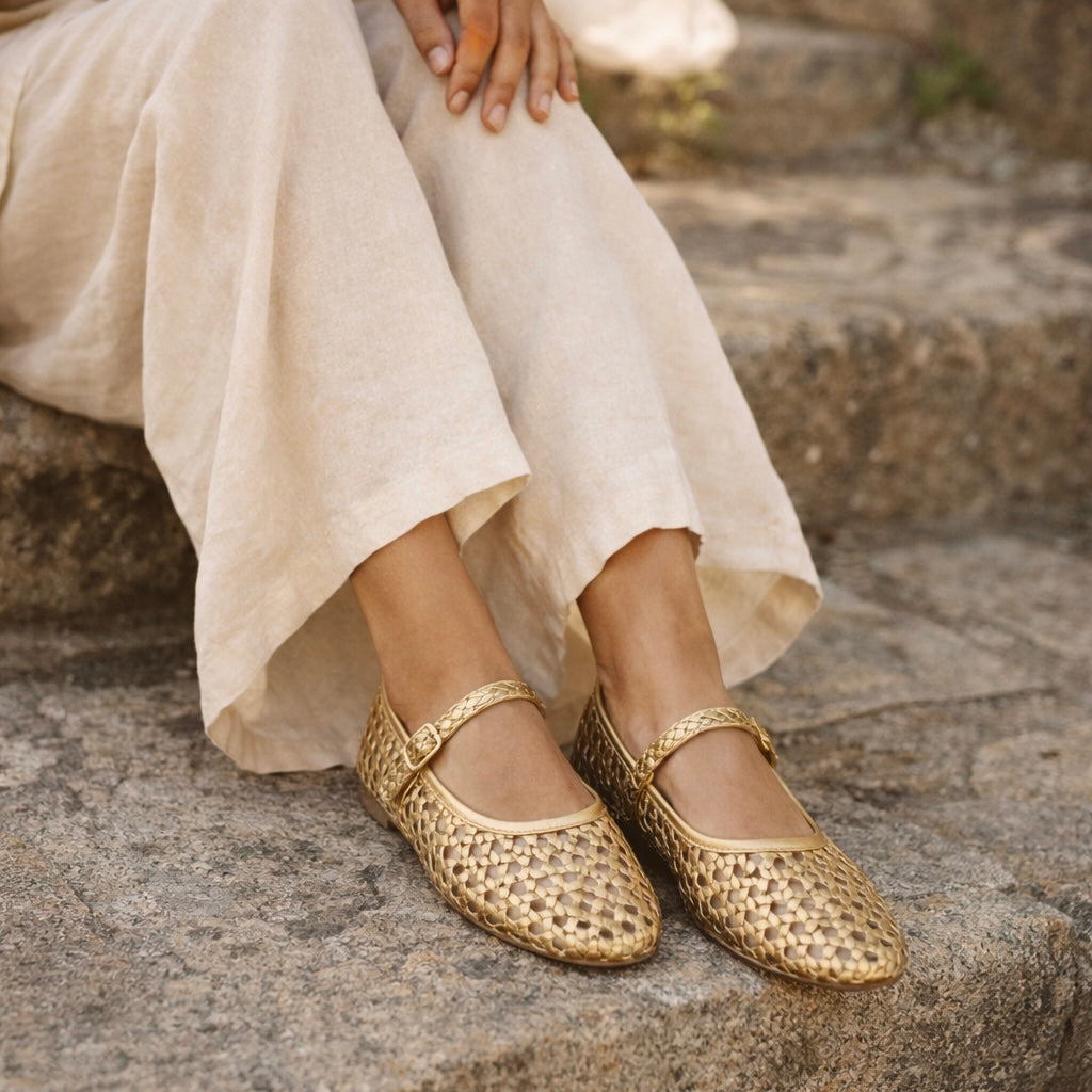 GLINT Premium Leather Mesh Flat Ballerinas