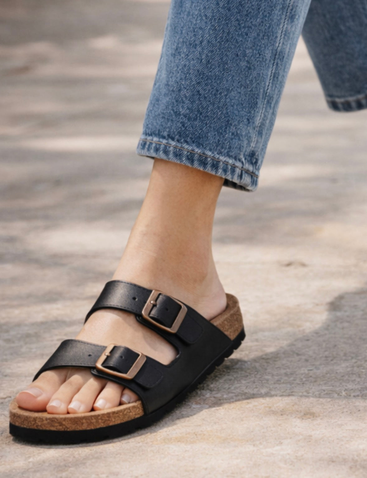 Brianna Double Strap Cork Summer Sliders - The Heels India