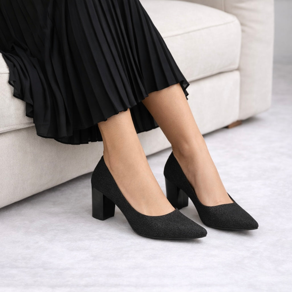 Bergamo Block Heel Glitter Pumps - The Heels India
