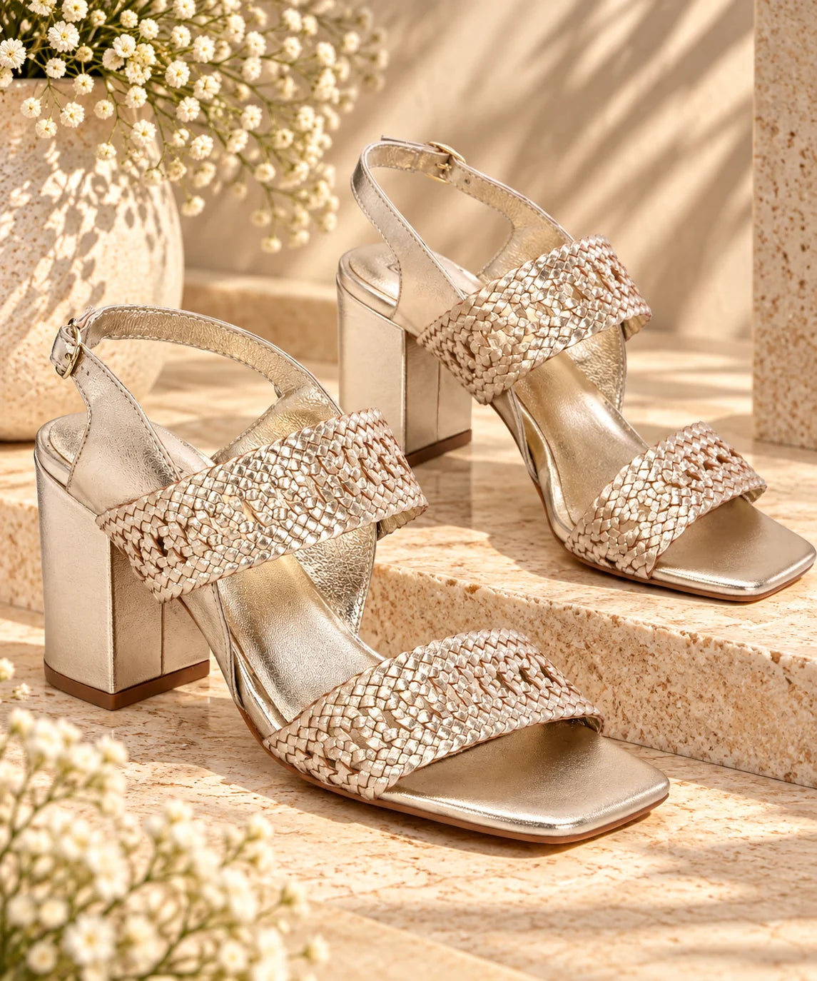 NOOR Premium Leather Hand Woven Block Heels