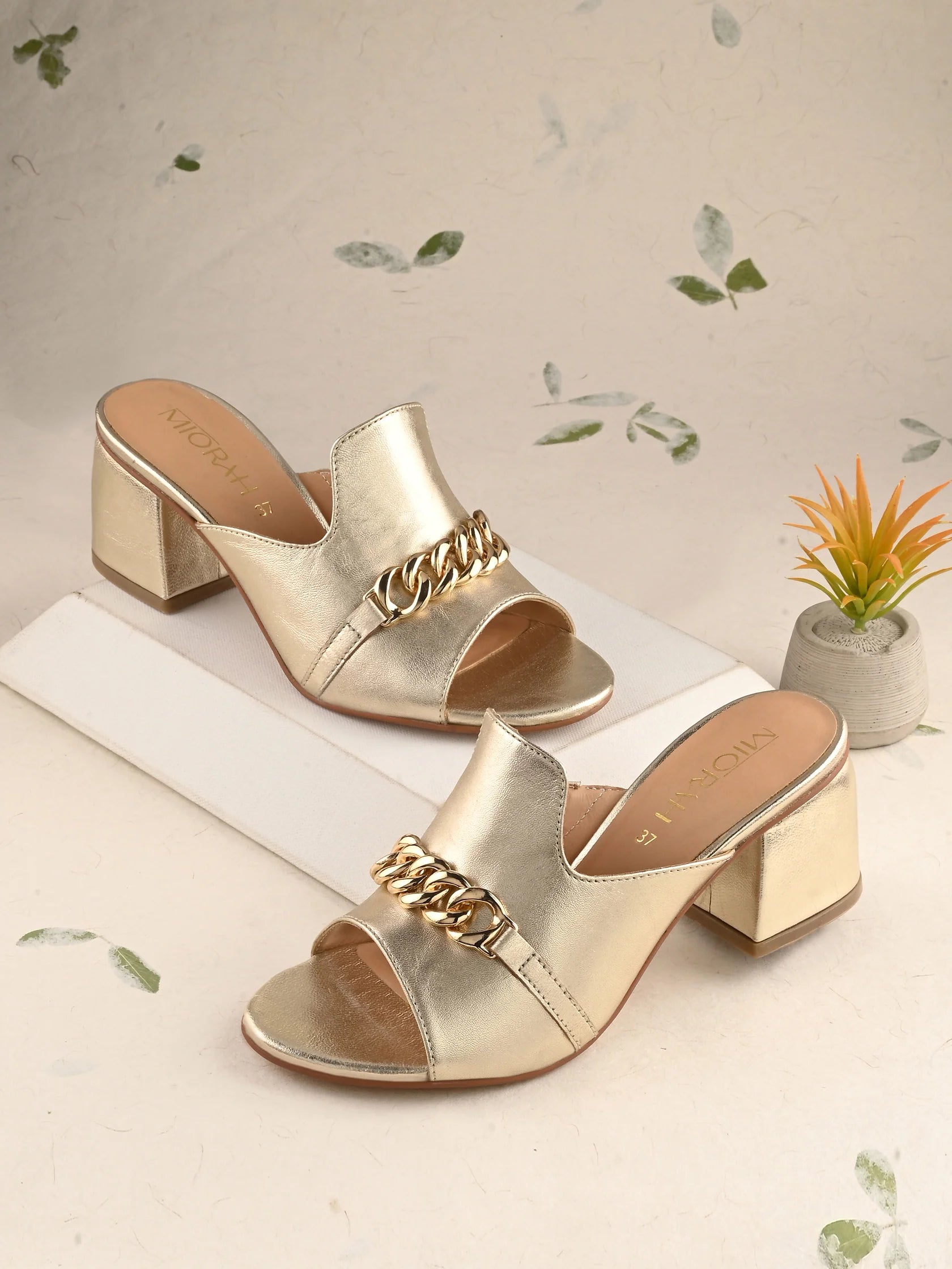 ELEVATE Premium Metallic Leather Peep Toe Block Heels - The Heels India