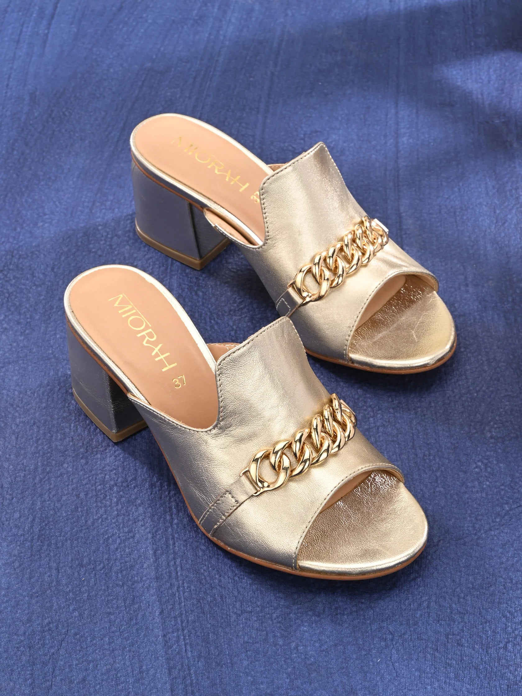 ELEVATE Premium Metallic Leather Peep Toe Block Heels - The Heels India