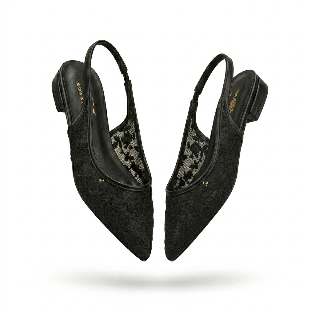 Carmen Mesh Hand Embroidered Sling Back Pointed Ballerinas