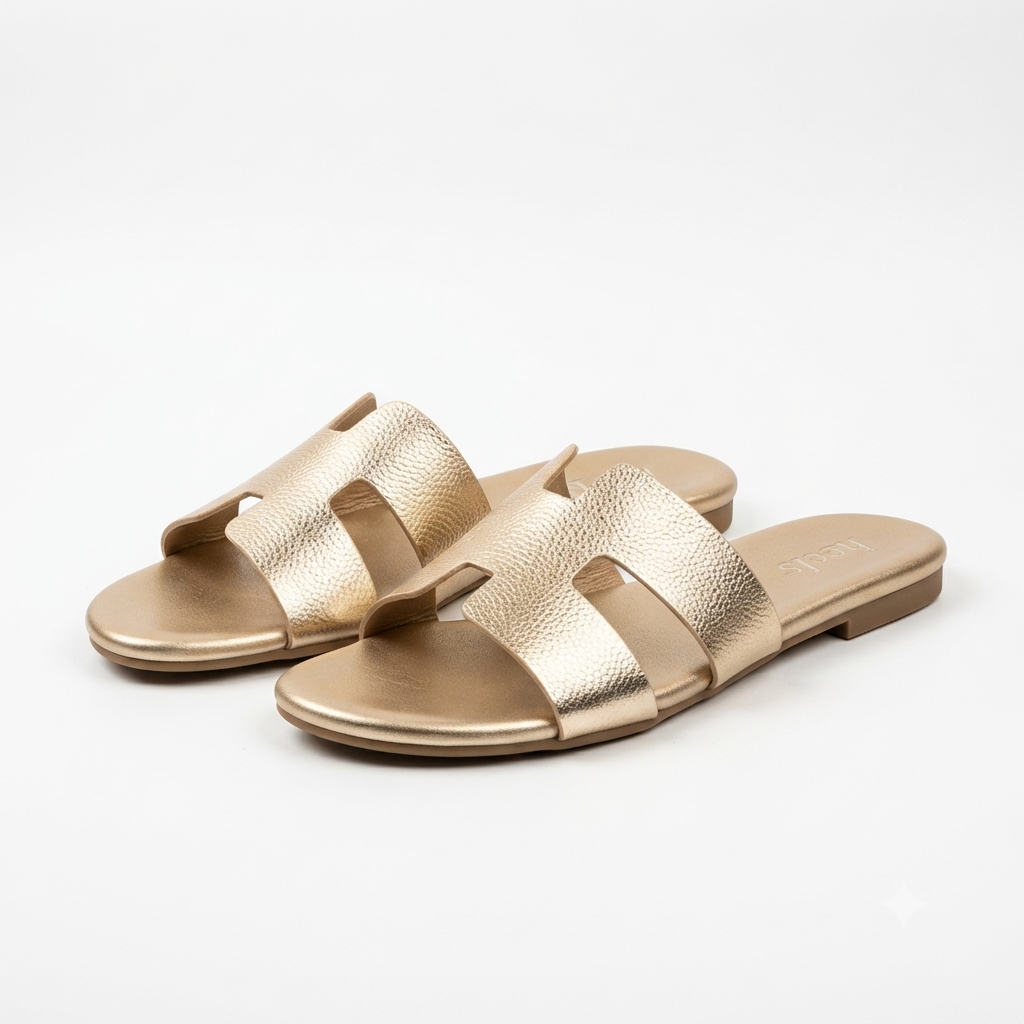 Abigail Metallic Cushioned Sliders in Gold - The Heels India