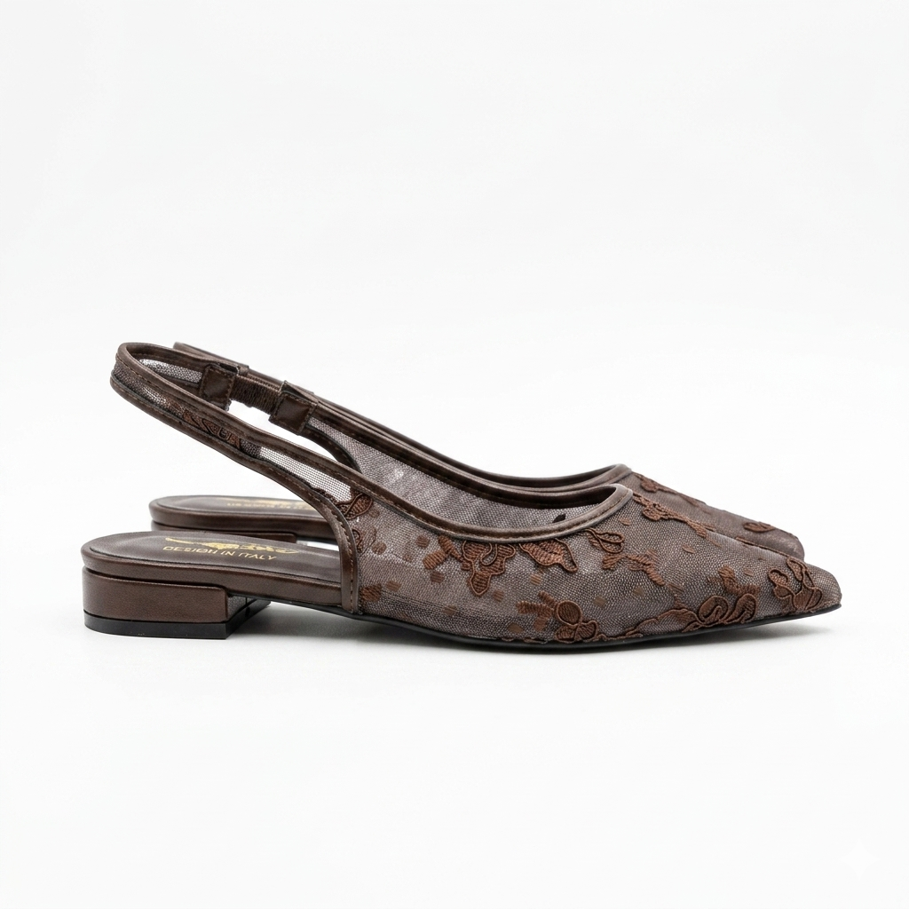 Carmen Mesh Hand Embroidered Sling Back Pointed Ballerinas