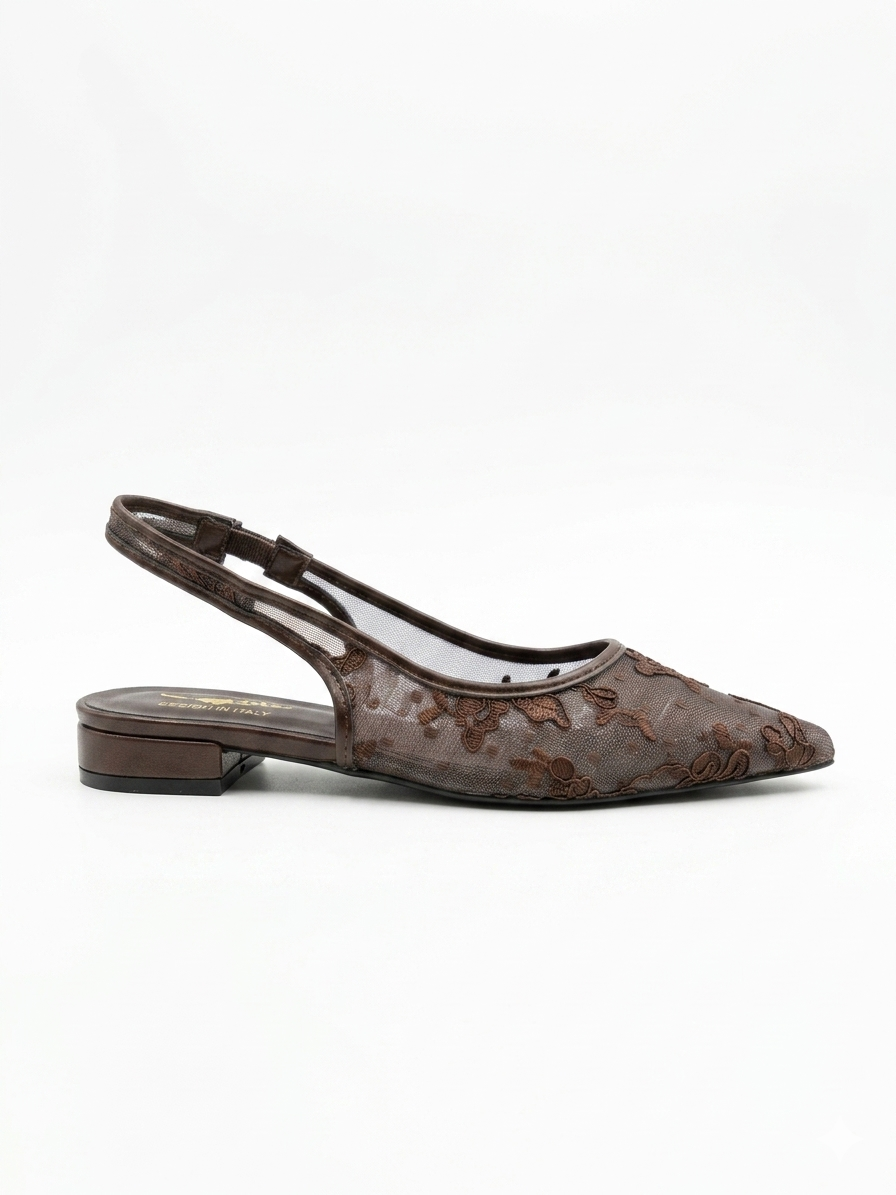 Carmen Mesh Hand Embroidered Sling Back Pointed Ballerinas