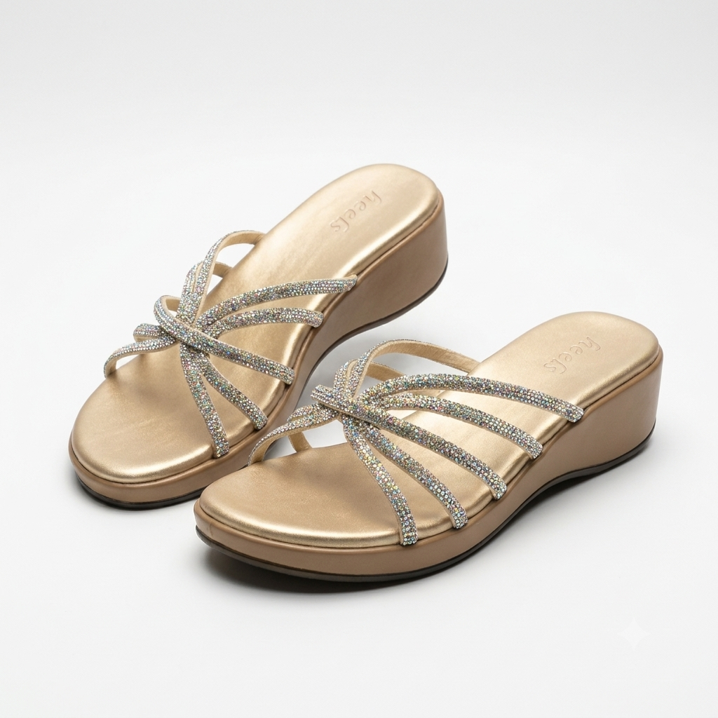 Stella 2.0 Cushioned Embellished Ethnic Sliders in Gold - The Heels India