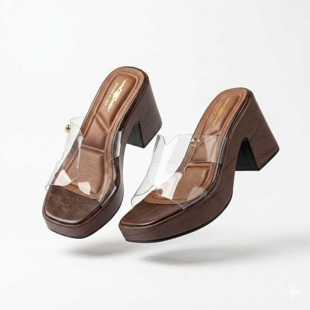 Elsa Platform Transparent Peep Toe Block Heels