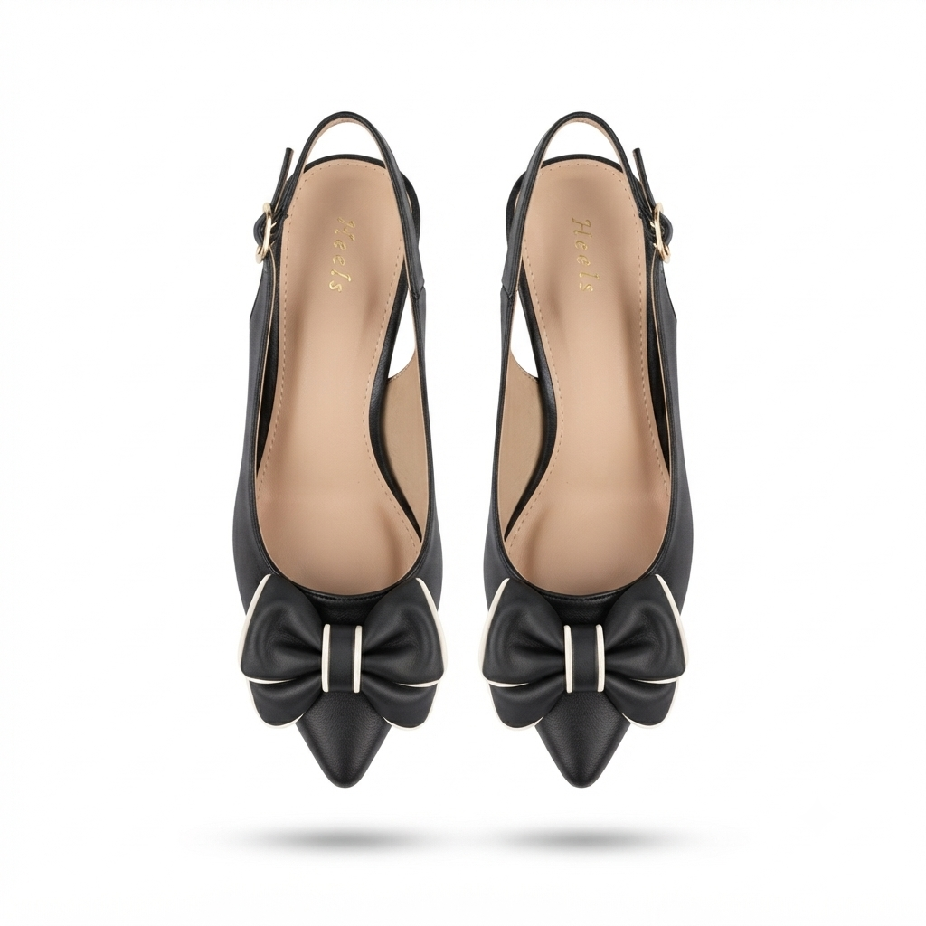 Brie Bow Mini Premium Slingback Kitten Heels in Black - The Heels India