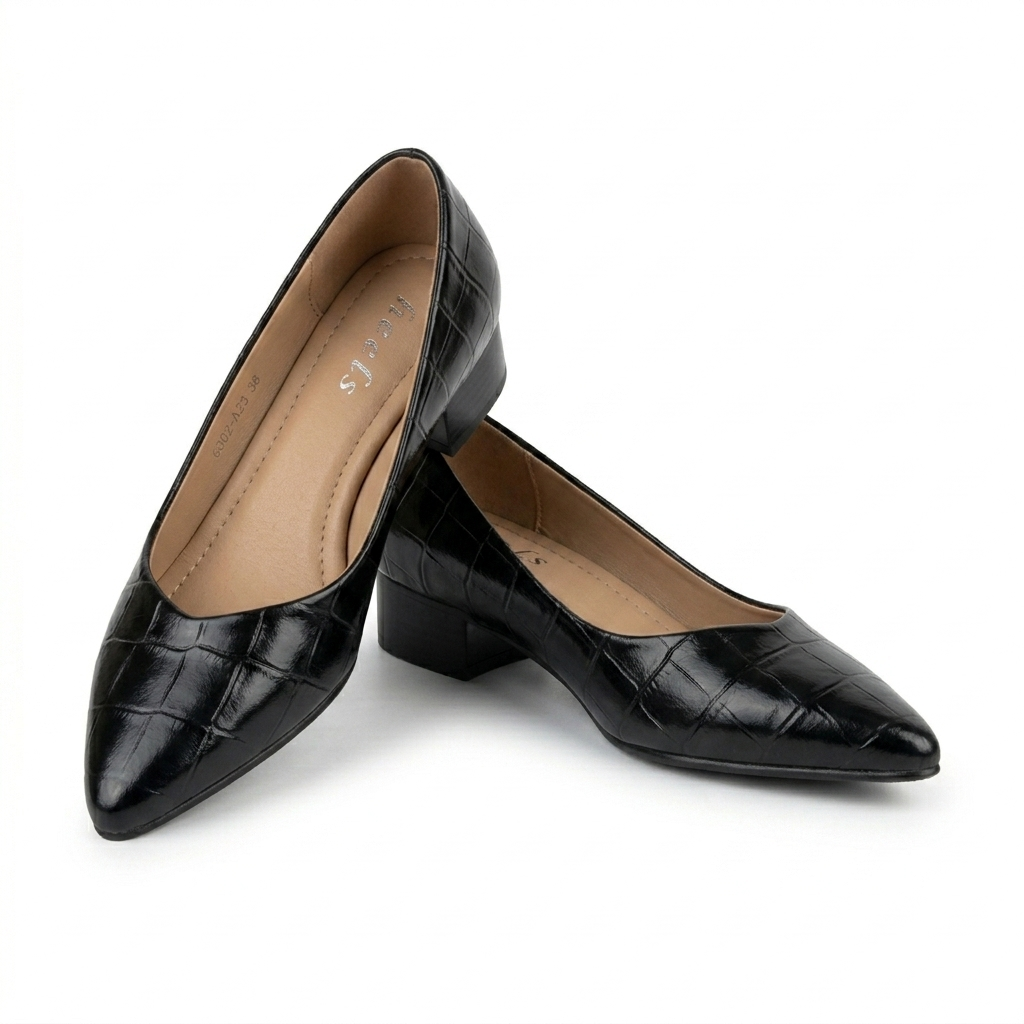 Chloe Croco Pointed Mid Heel Ballerinas