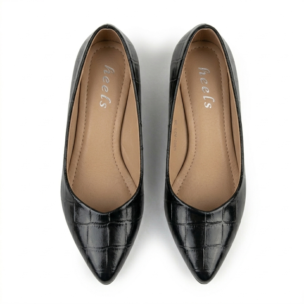 Chloe Croco Pointed Mid Heel Ballerinas