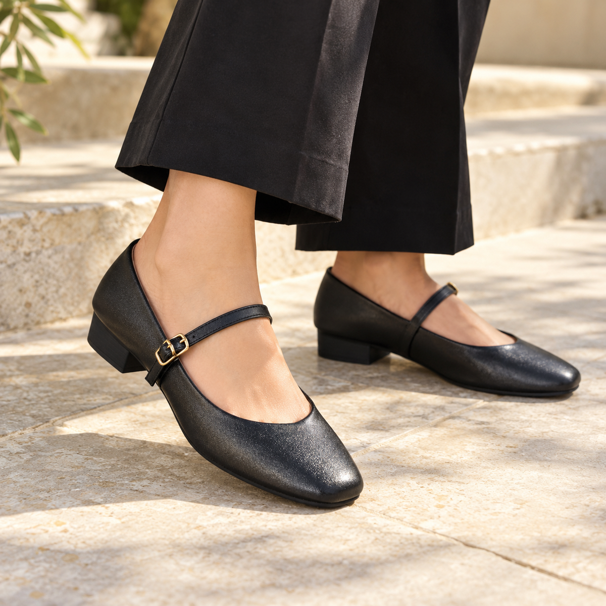 Miley Block Heel Mary Janes in Black - The Heels India