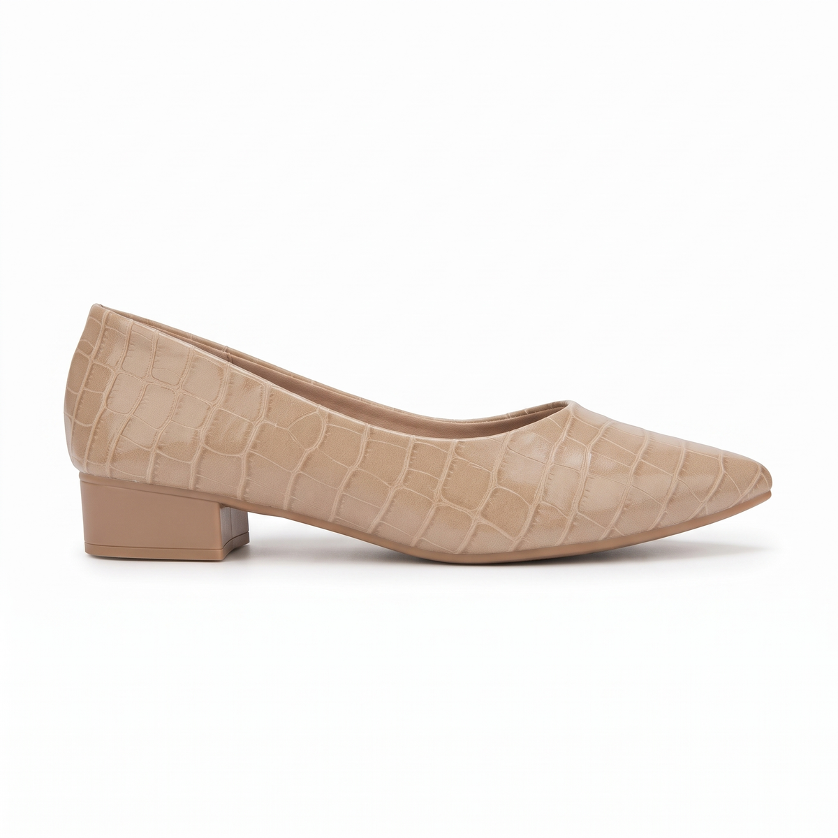 Chloe Croco Pointed Mid Heel Ballerinas in Khaki - The Heels India