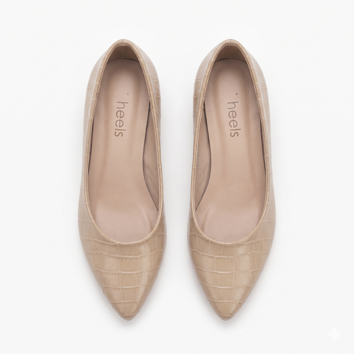 Chloe Croco Pointed Mid Heel Ballerinas in Khaki - The Heels India