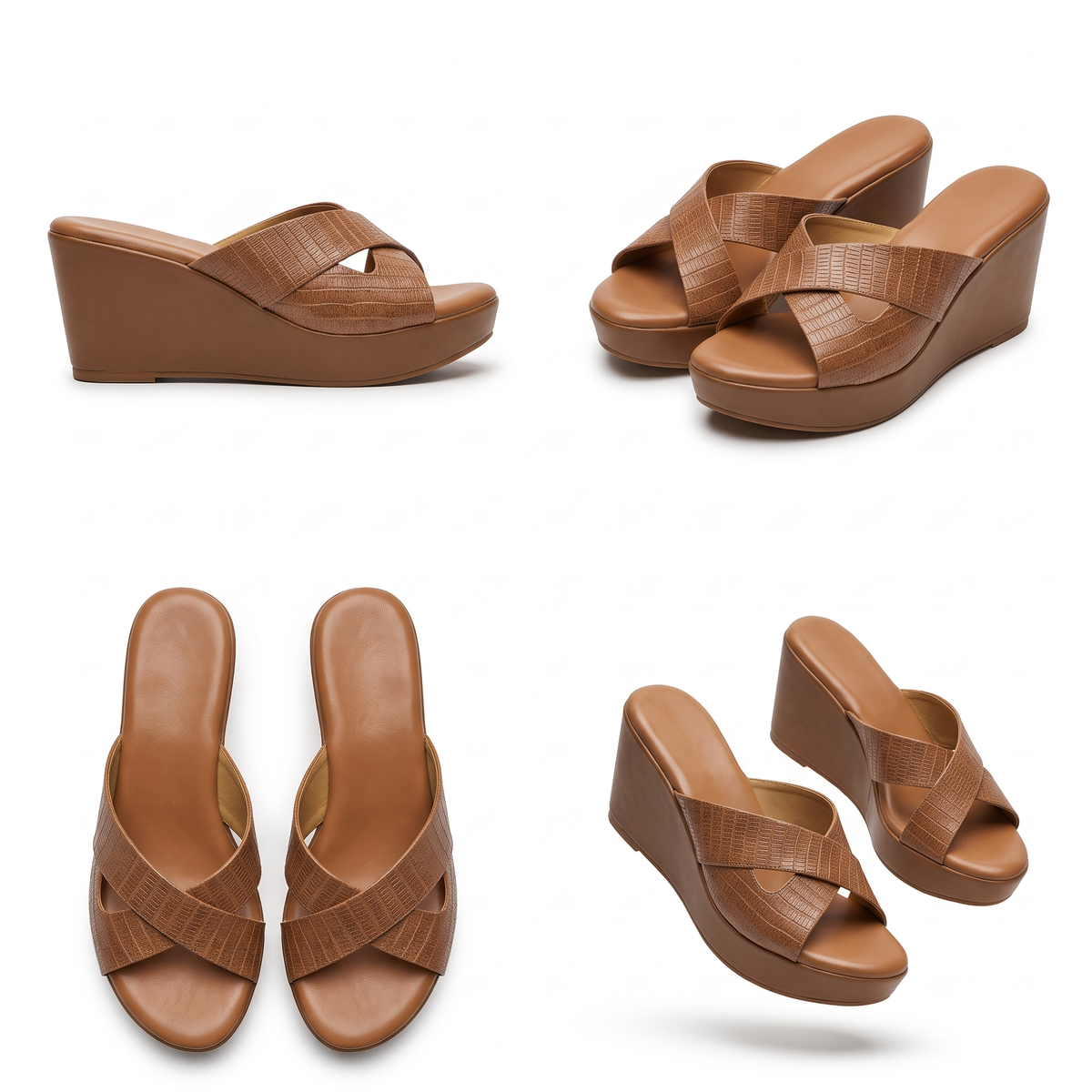Anne Wedge Platform Peep Toe Heels in Tan - The Heels India
