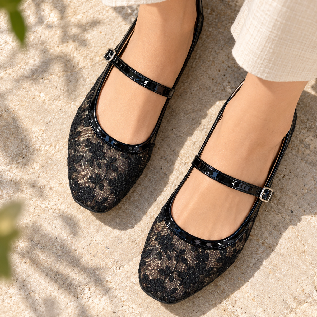 Carla 2.0 Mesh Hand Embroidered Mary Jane Ballerinas in Black - The Heels India
