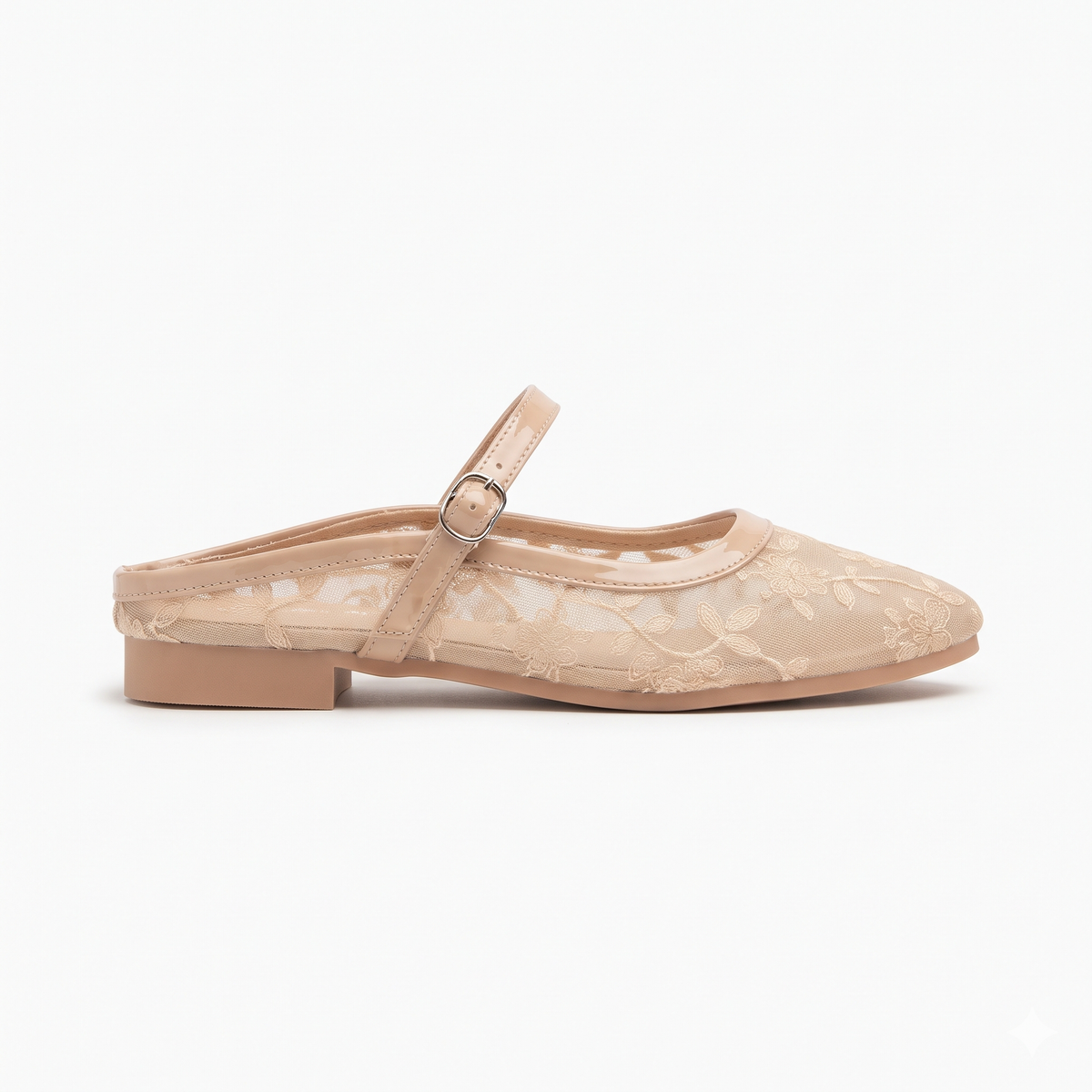 Carla 2.0 Mesh Hand Embroidered Mary Jane Ballerinas in Apricot - The Heels India