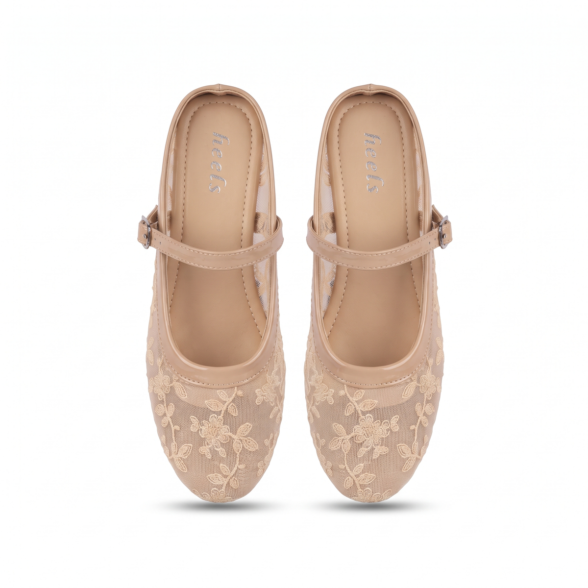 Carla 2.0 Mesh Hand Embroidered Mary Jane Ballerinas in Apricot - The Heels India