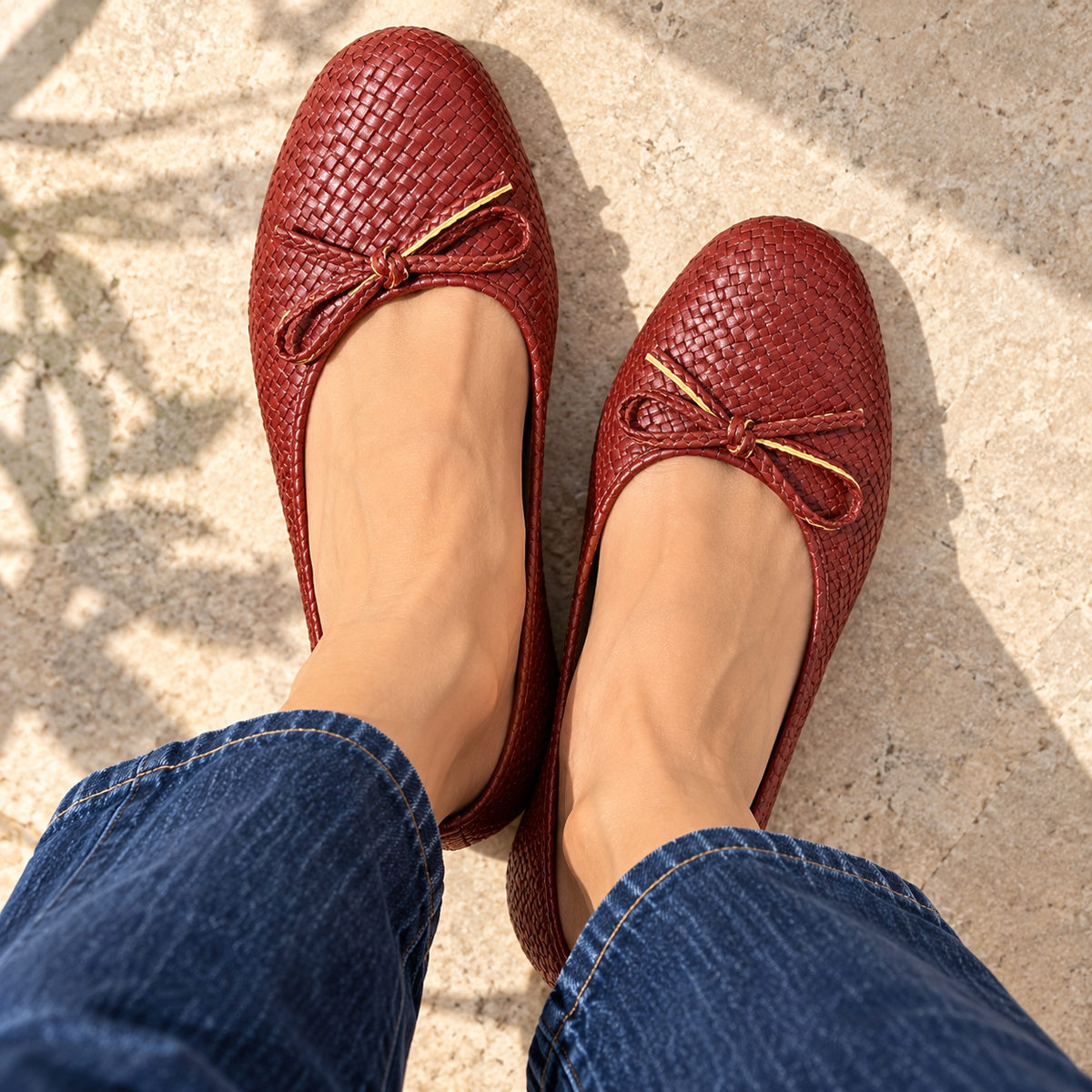 Sicily Cushioned Knit Bow Ballerinas in Coffee - The Heels India