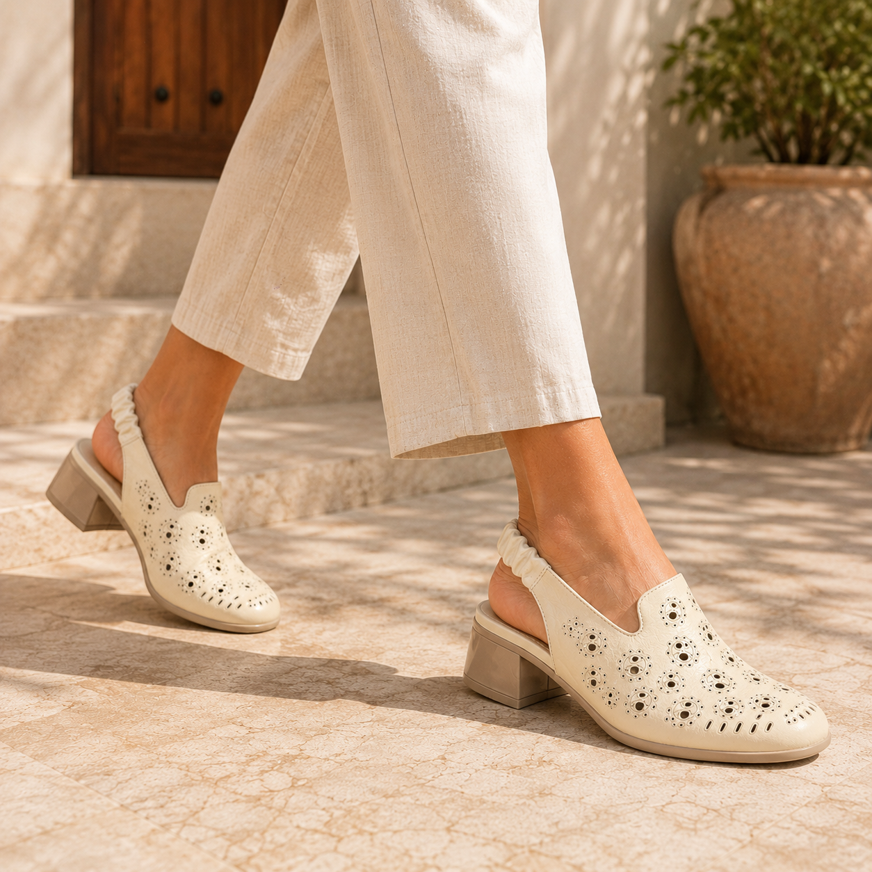 Sakina 2.0 Premium Leather Perforated Slingback Summer Sandals