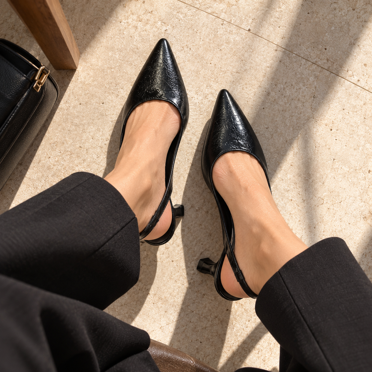 Noir Classic Slingback Pencil Heel Pumps in Black - The Heels India