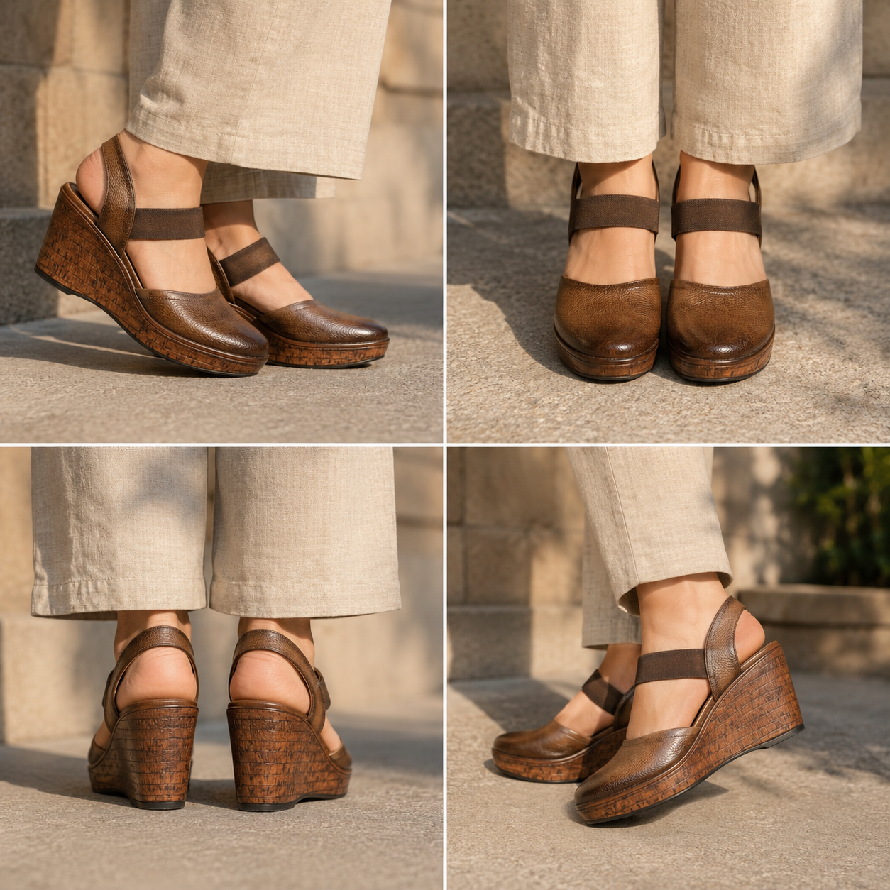 Jess Leather Platform Wedge Heel Sandals