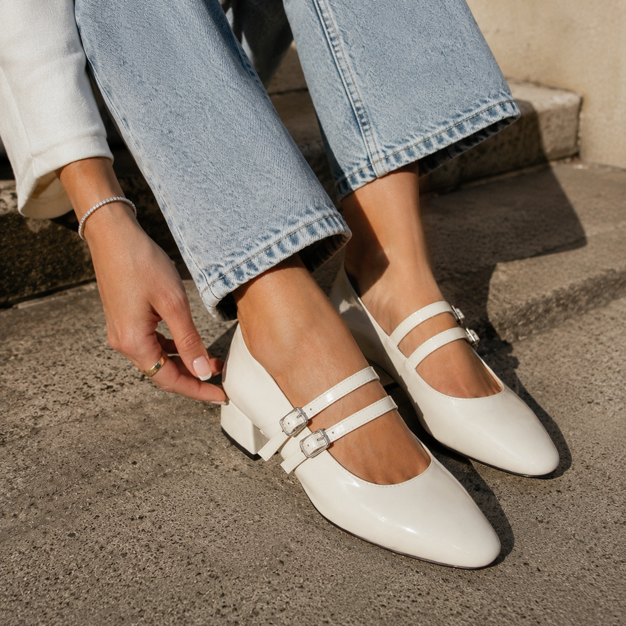 Beryl Patent Mary Jane Block Heel Strap Shoe