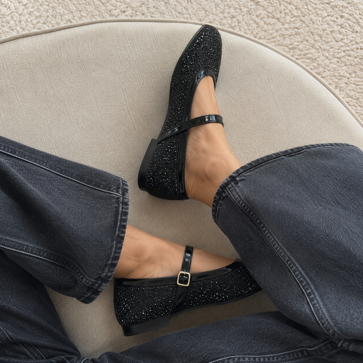 Olivia Premium Mesh Flat Mary Jane Ballerinas