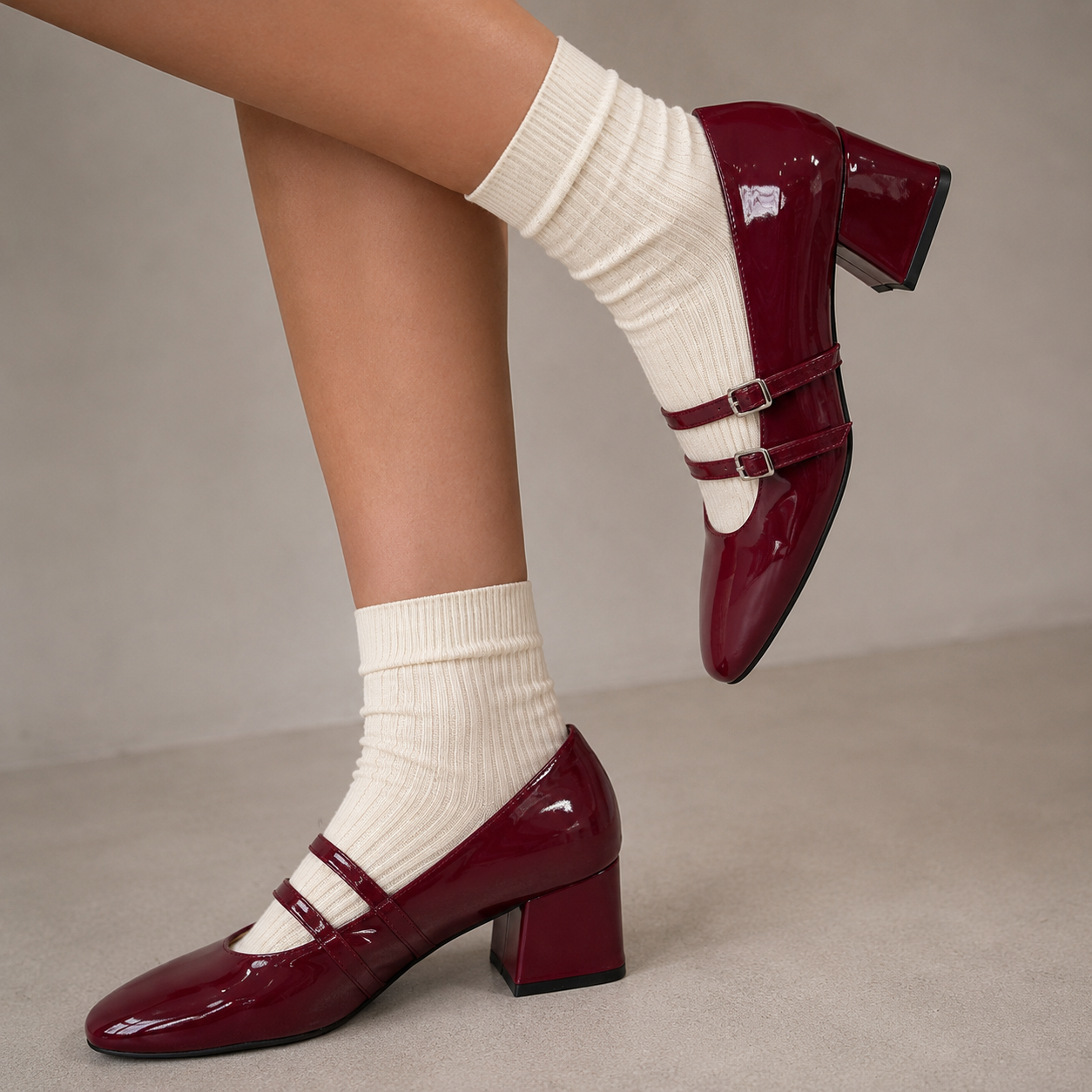 Beryl Patent Block Heel Mary Jane Strap Shoe - The Heels India