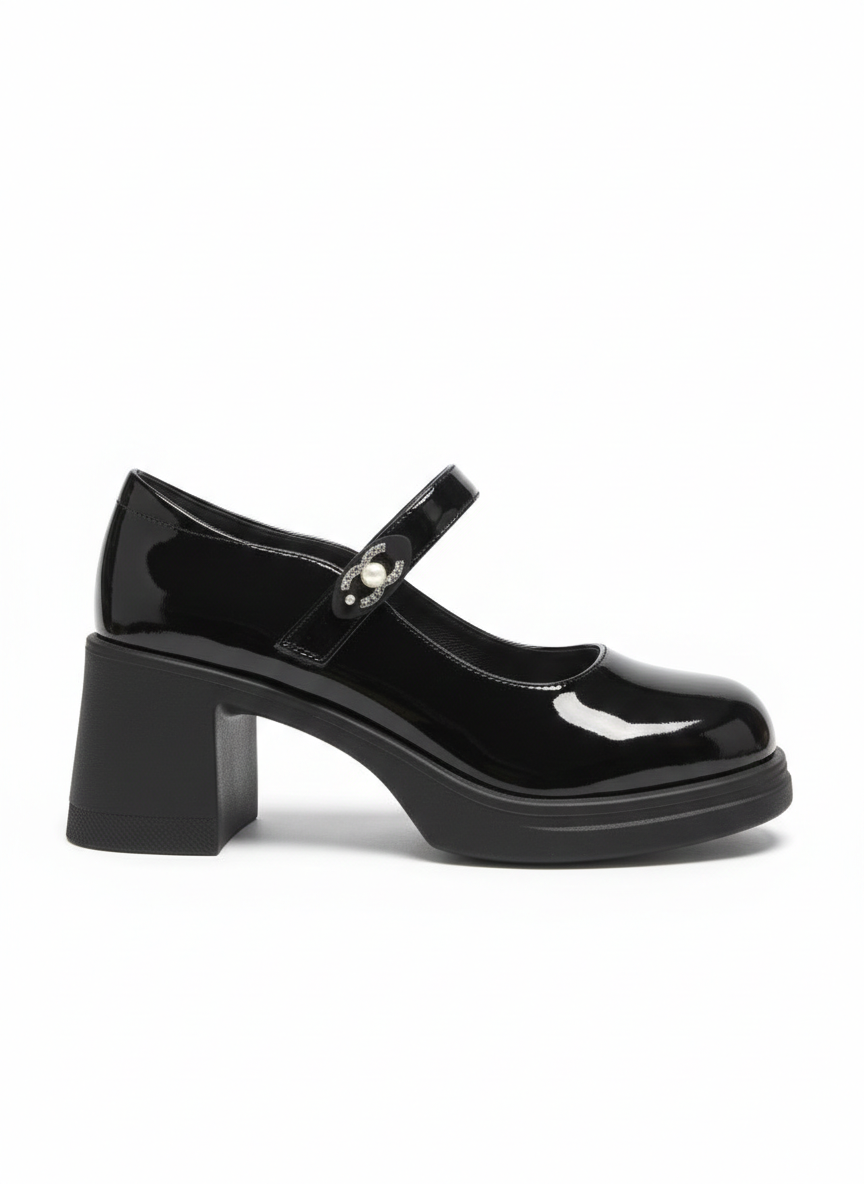 Emrata Premium Patent Leather Ankle Strap Platform Block Heels - The Heels India