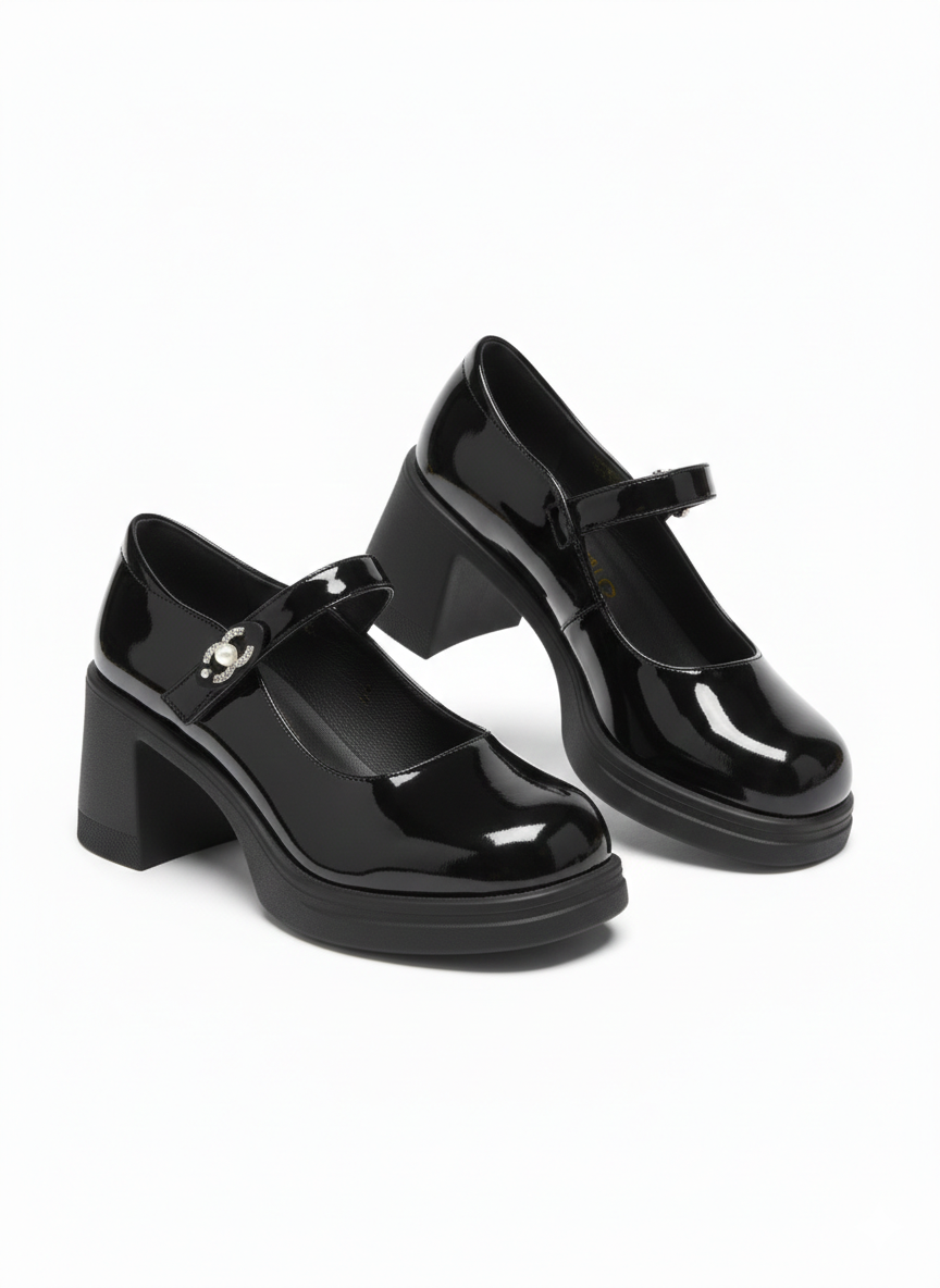 Emrata Premium Patent Leather Ankle Strap Platform Block Heels - The Heels India
