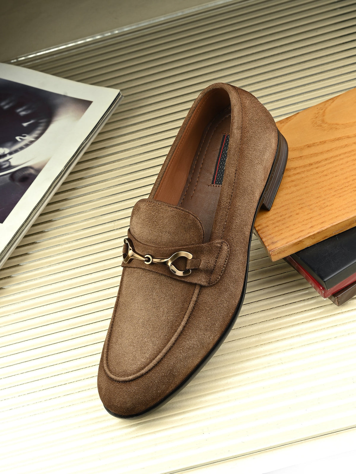 Star Dust Buckled Leather Loafers