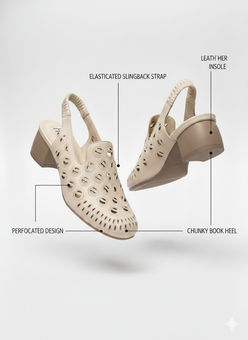 Sakina Premium Leather Perforated Slingback Summer Sandals - The Heels India