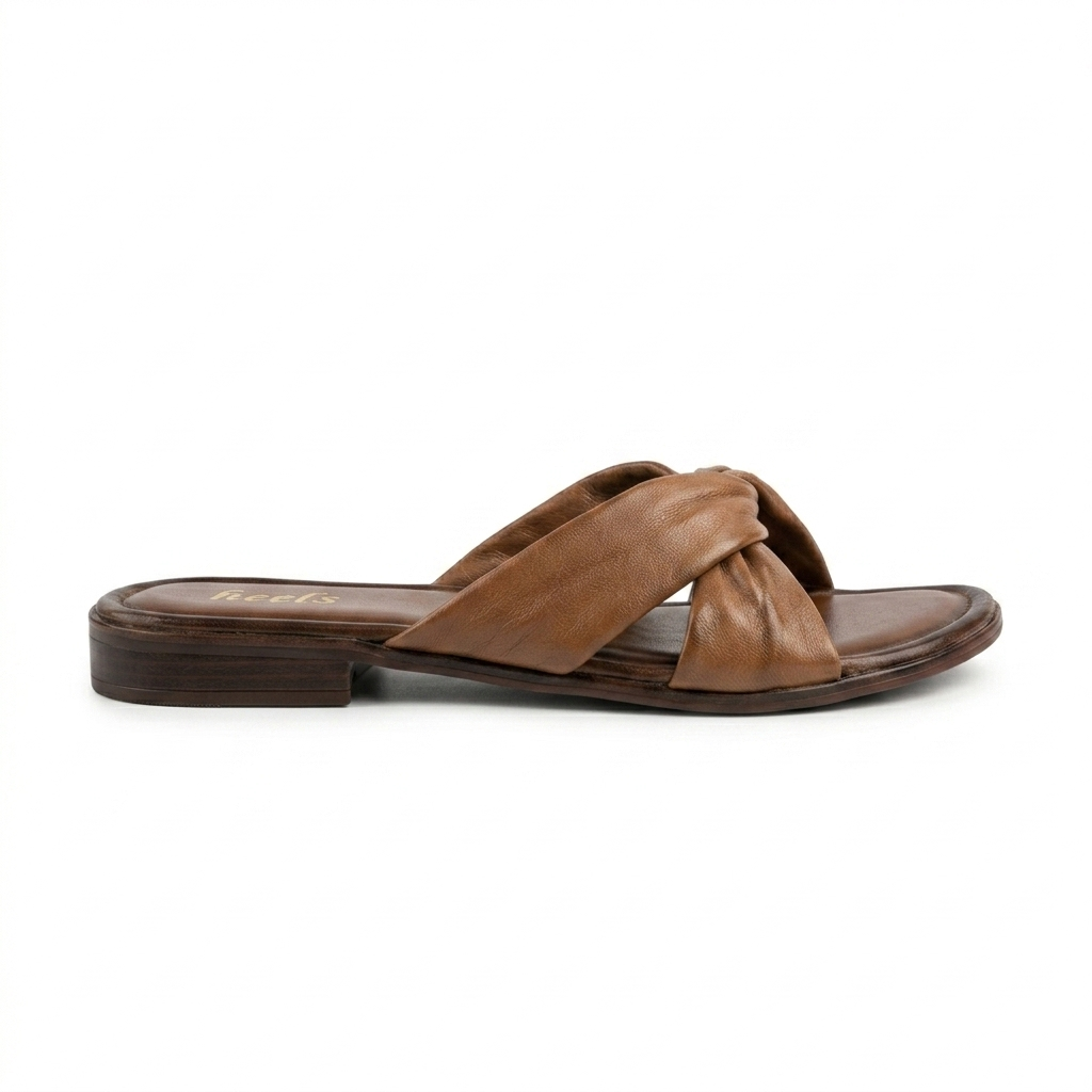 Yaba Leather Soft Napa Cross Flat Sliders