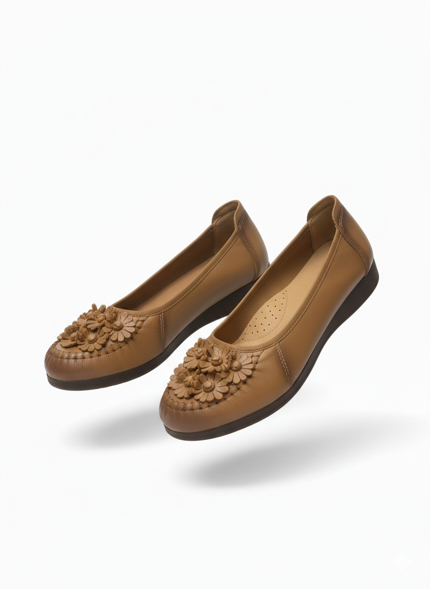 Flora Premium Leather Cushioned Ballerinas