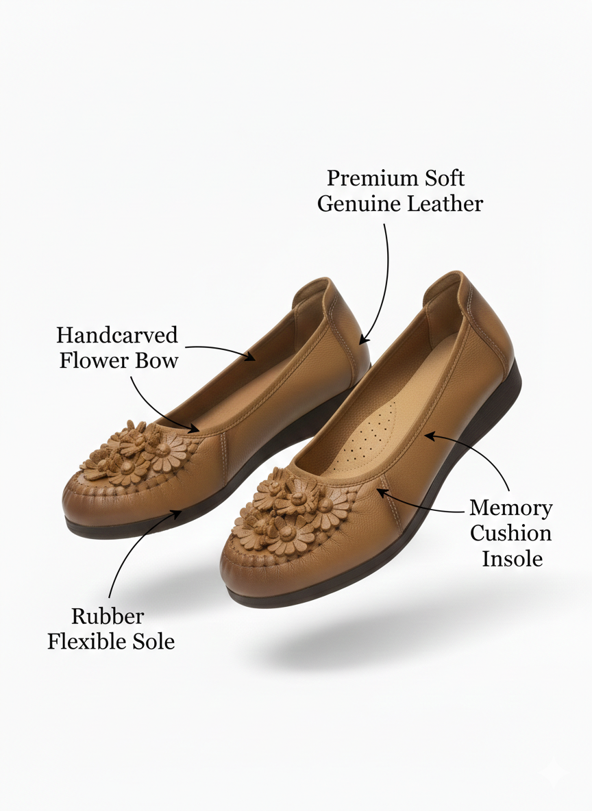 Flora Premium Leather Cushioned Ballerinas