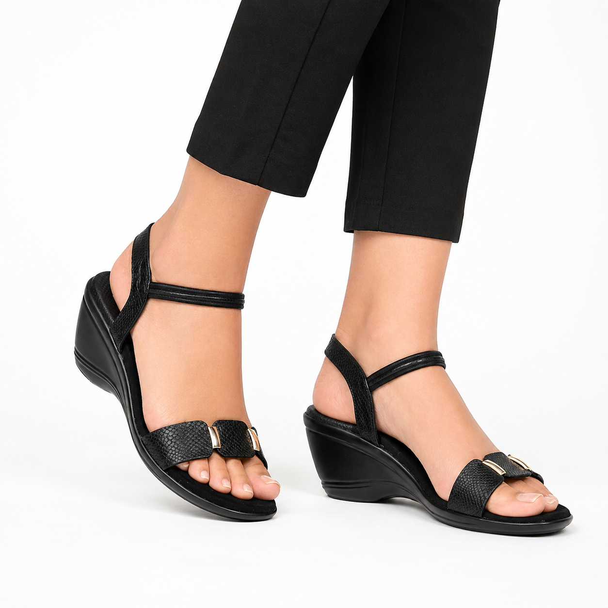Audrey Back Elastic Strap Wedge Heel Sandals - The Heels India