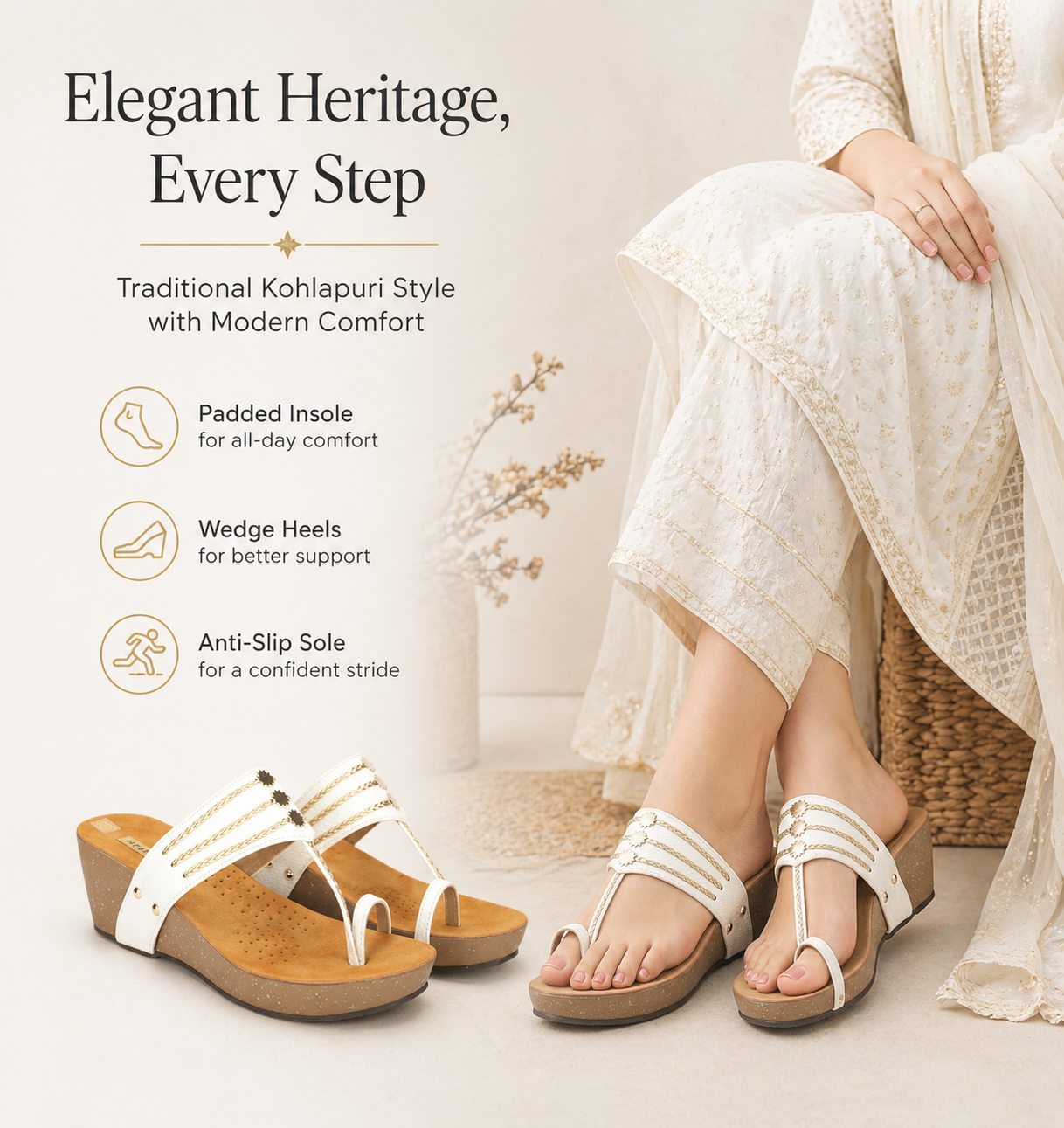 Zehra Wedge Heel Kohlapuris - The Heels India