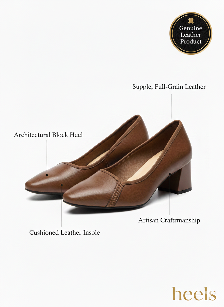 Valentina Premium Leather Block Heel Pumps