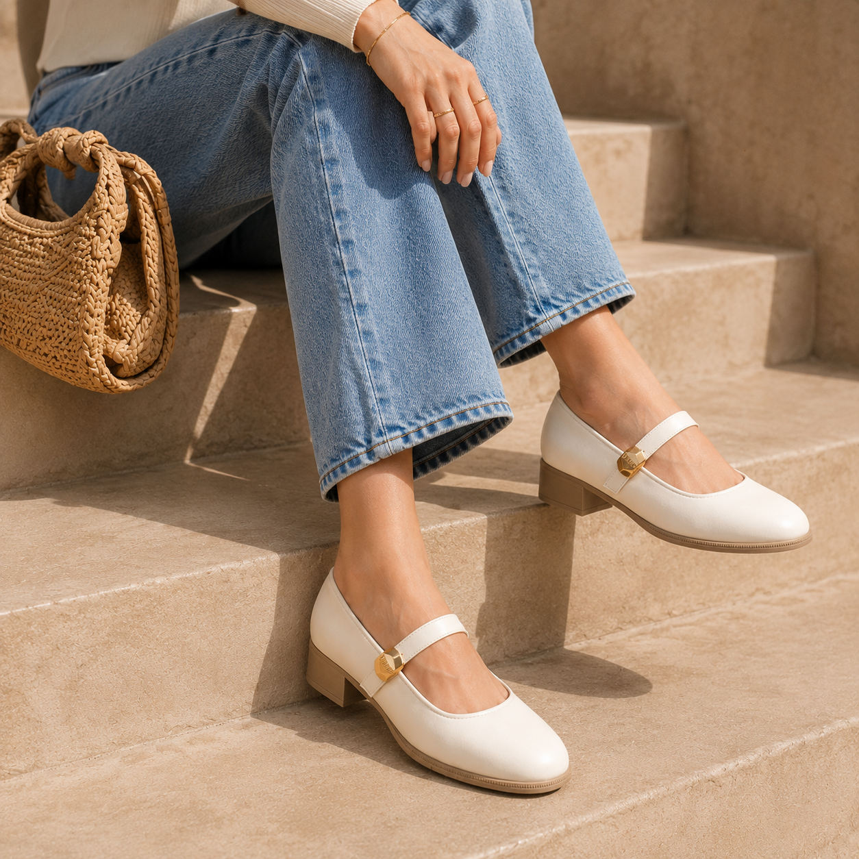 Menzy Beige Patent Loafers - Heel Close Up